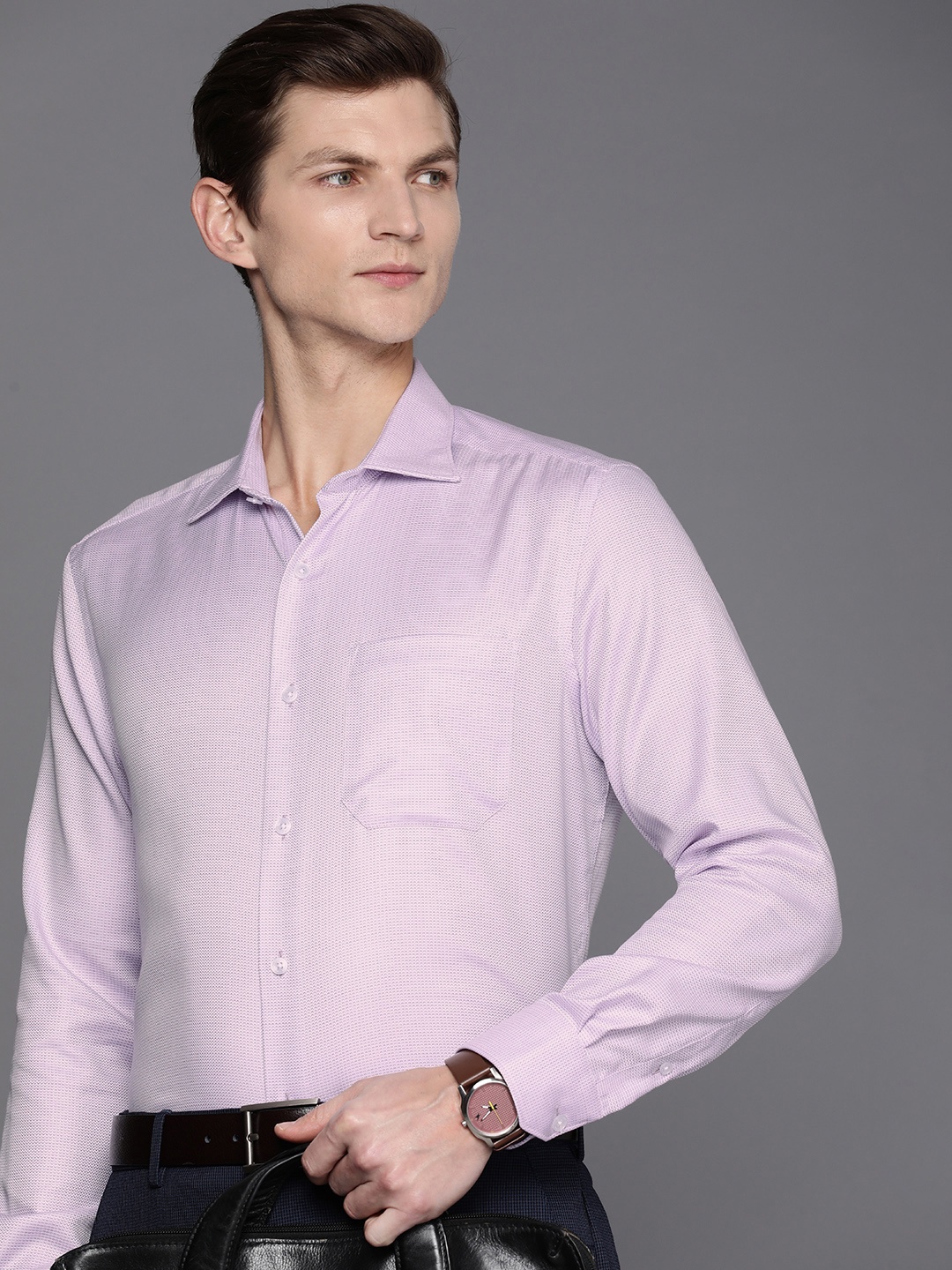 

Louis Philippe Self Design Classic Fit Pure Cotton Formal Shirt, Lavender