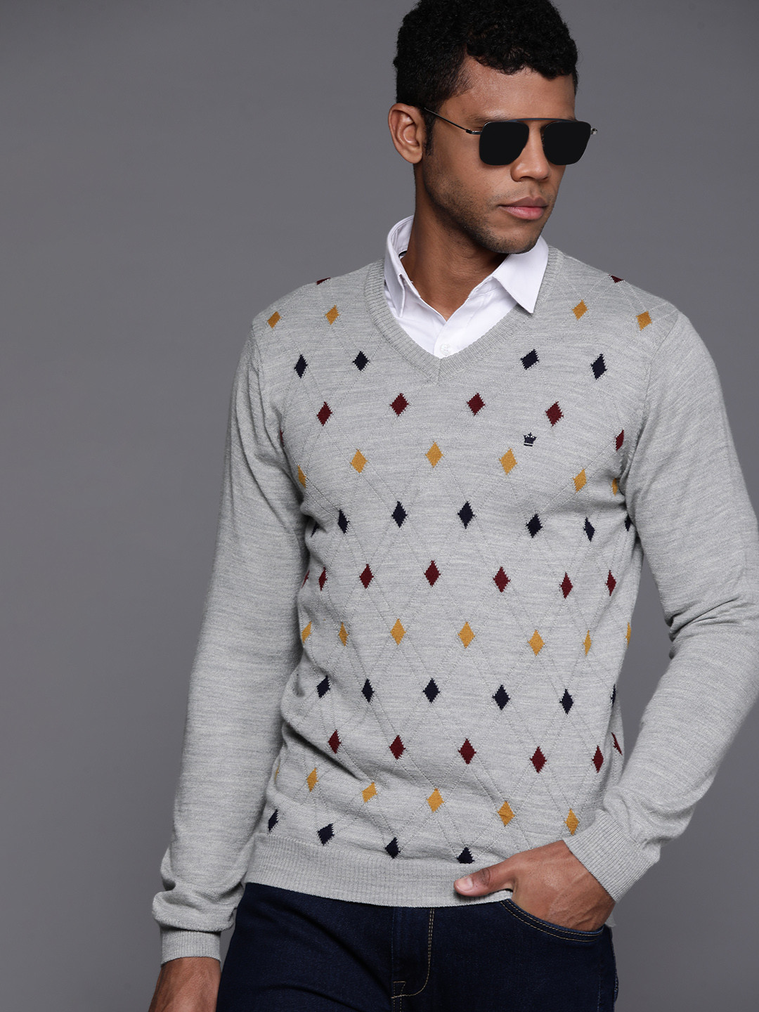 

Louis Philippe Self-Design Smart Casual Pullover, Grey melange