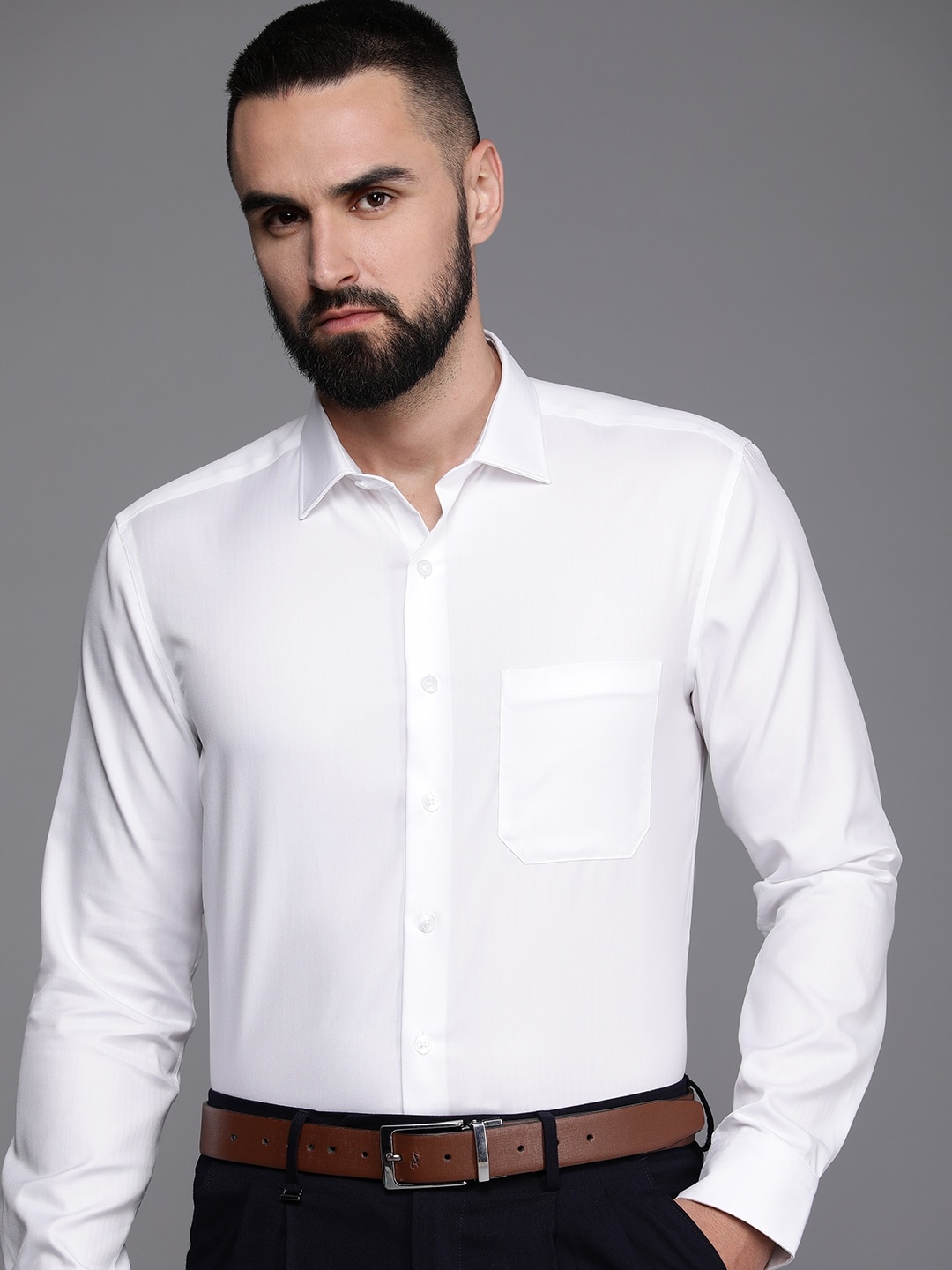 Louis Philippe Men Pure Cotton Slim Fit Formal Shirt, White
