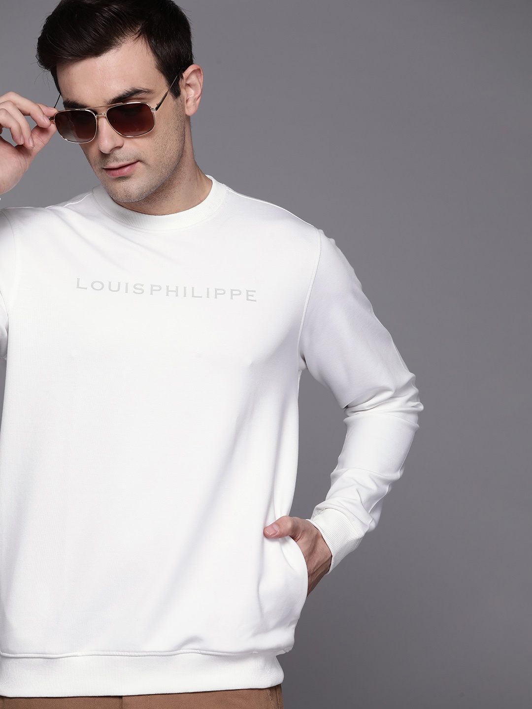 

Louis Philippe Brand Logo Printed Pure Cotton Sweatshirt, White
