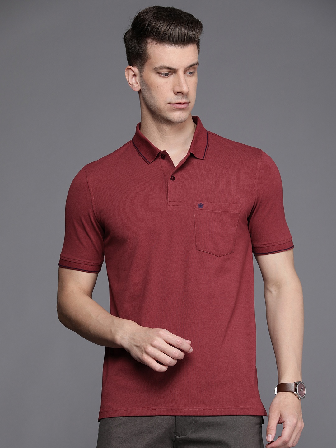 

Louis Philippe Solid Polo Collar With Chest Pocket T-shirt, Maroon