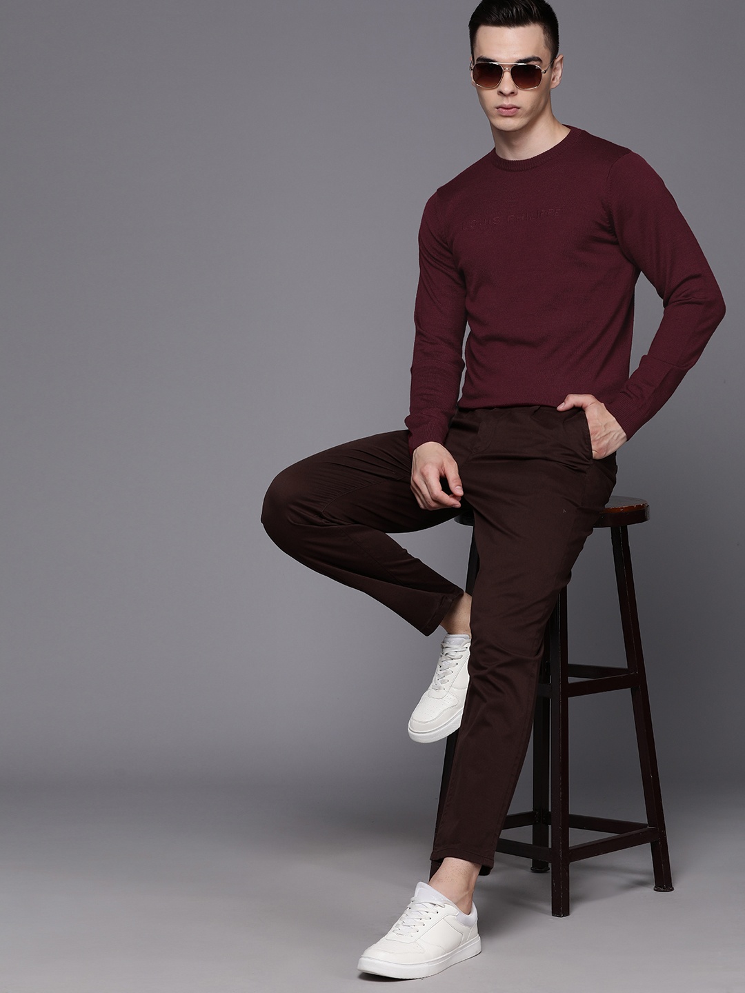 

Louis Philippe Embroidered Brand Logo Detailed Pullover, Maroon