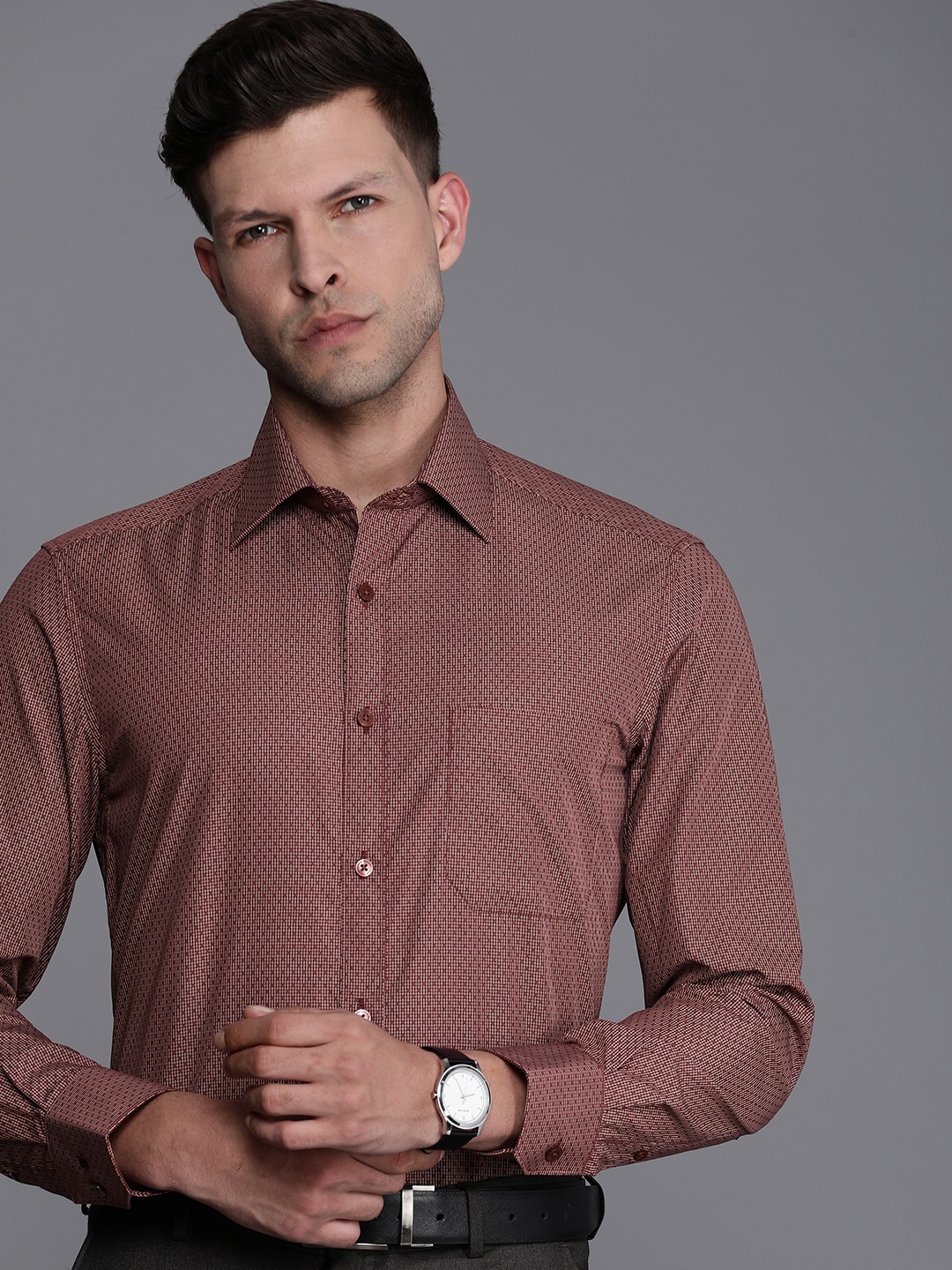 

Louis Philippe Classic Textured Cotton Formal Shirt, Maroon