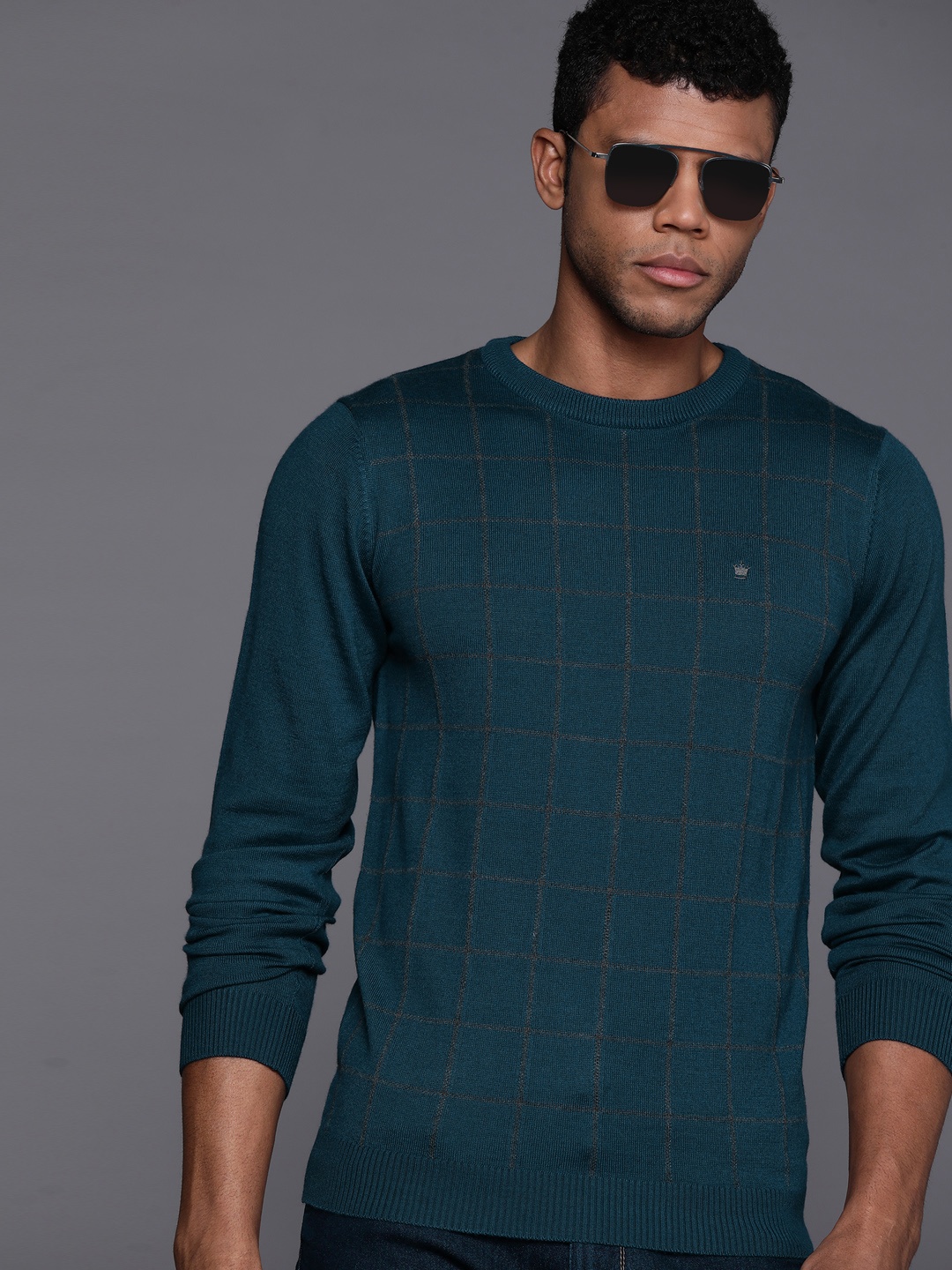 

Louis Philippe Self-Checked Smart Casual Pullover, Teal