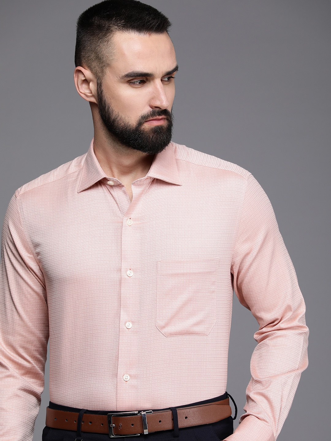 

Louis Philippe Pure Cotton Self Design Classic Fit Formal Shirt, Peach