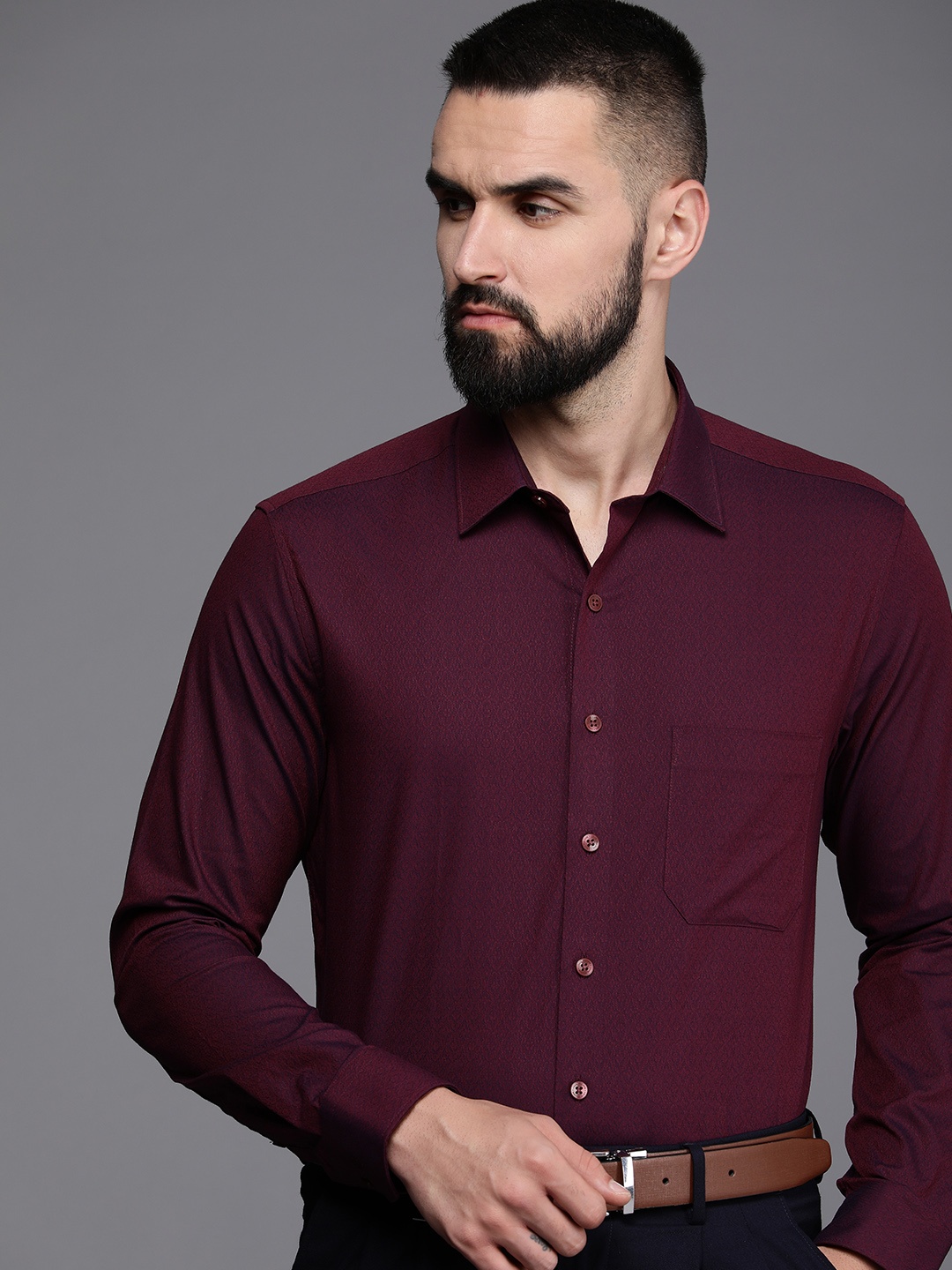 

Louis Philippe Men Slim Fit Pure Cotton Formal Shirt, Burgundy