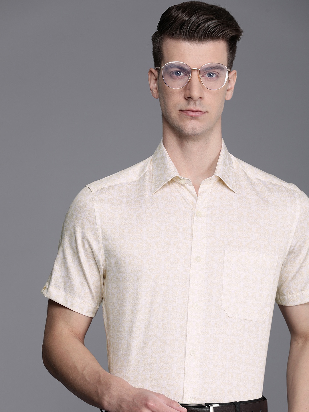 

Louis Philippe Men Classic Floral Printed Pure Cotton Formal Shirt, White