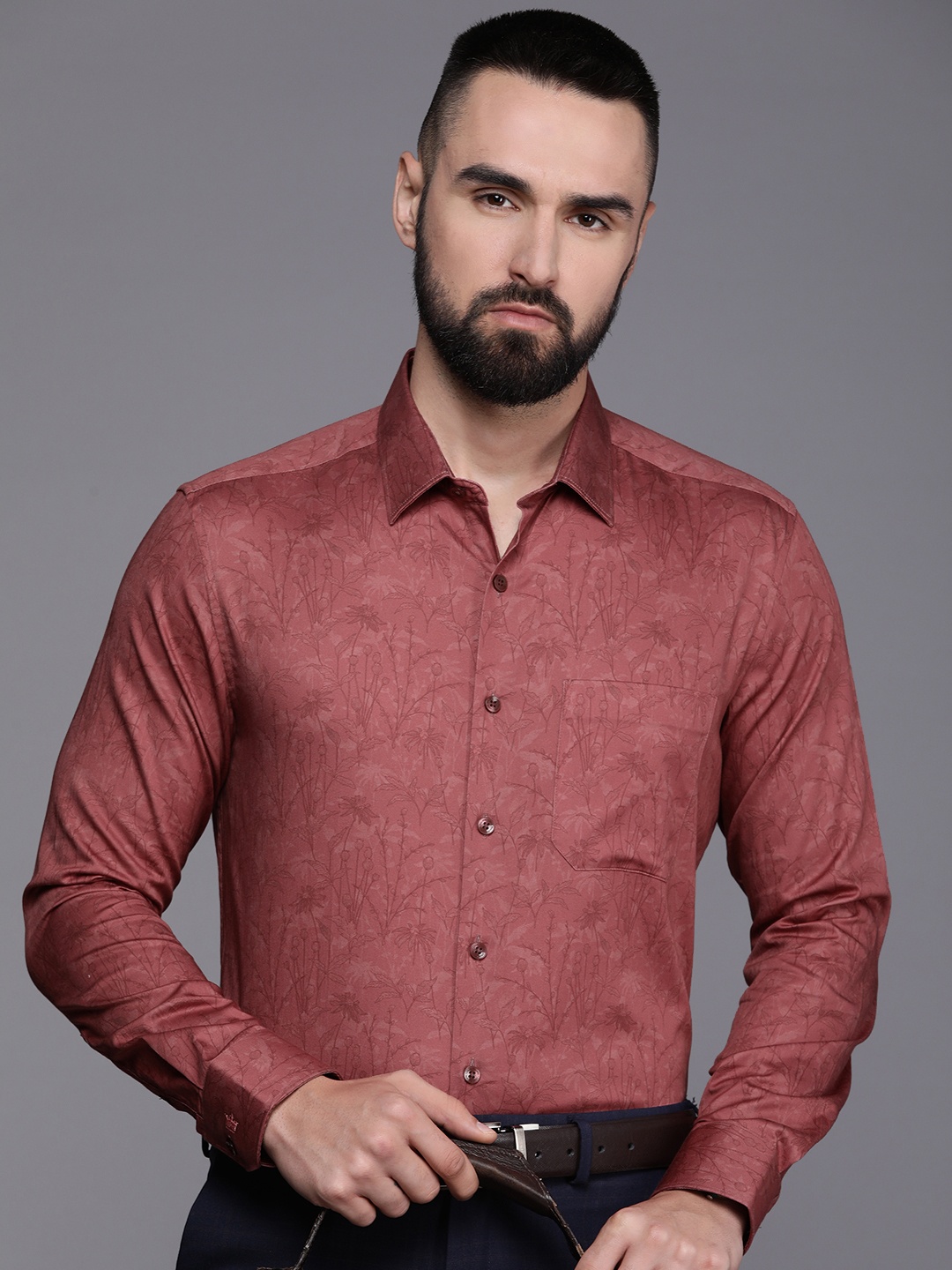 

Louis Philippe Pure Cotton Slim Fit Floral Printed Formal Shirt, Red