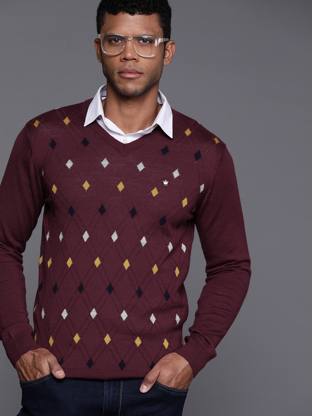 

Louis Philippe Self-Design Smart Casual Pullover, Maroon