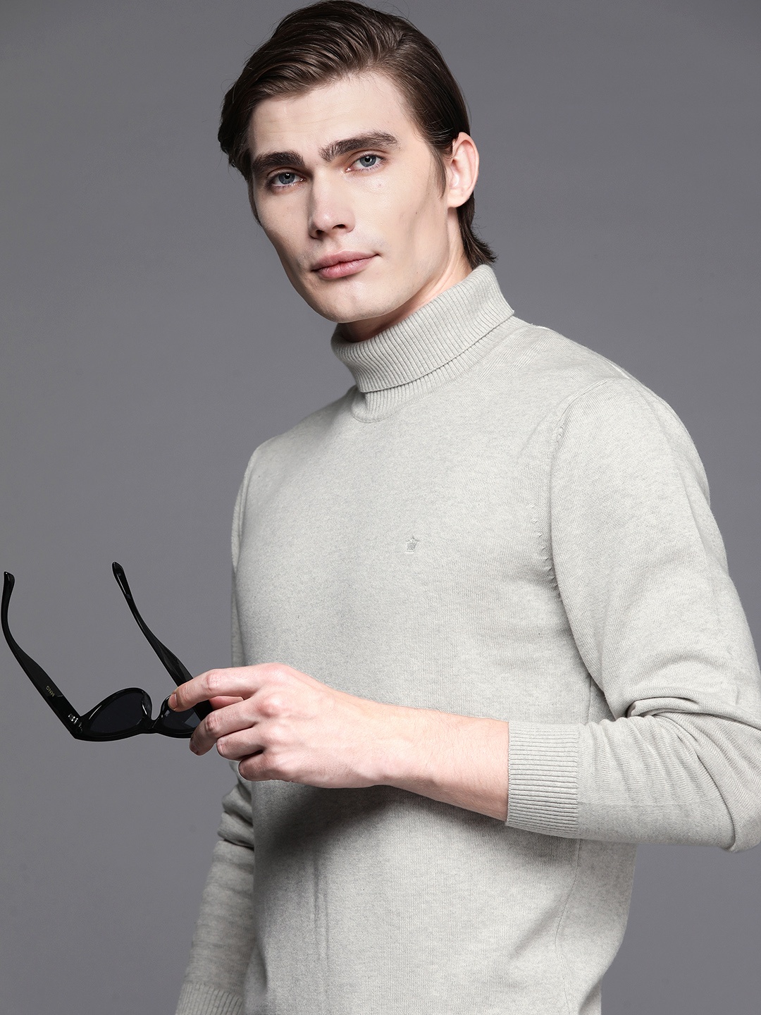 

Louis Philippe Pure Cotton Turtle Neck Pullover, Grey melange