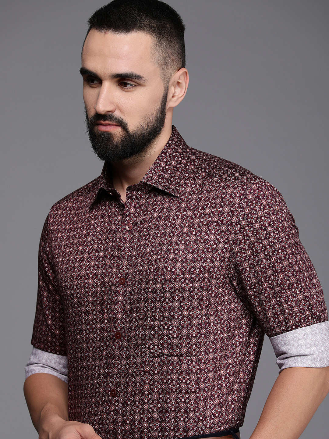 

Louis Philippe Pure Cotton Classic Fit Ethnic Motifs Printed Formal Shirt, Violet