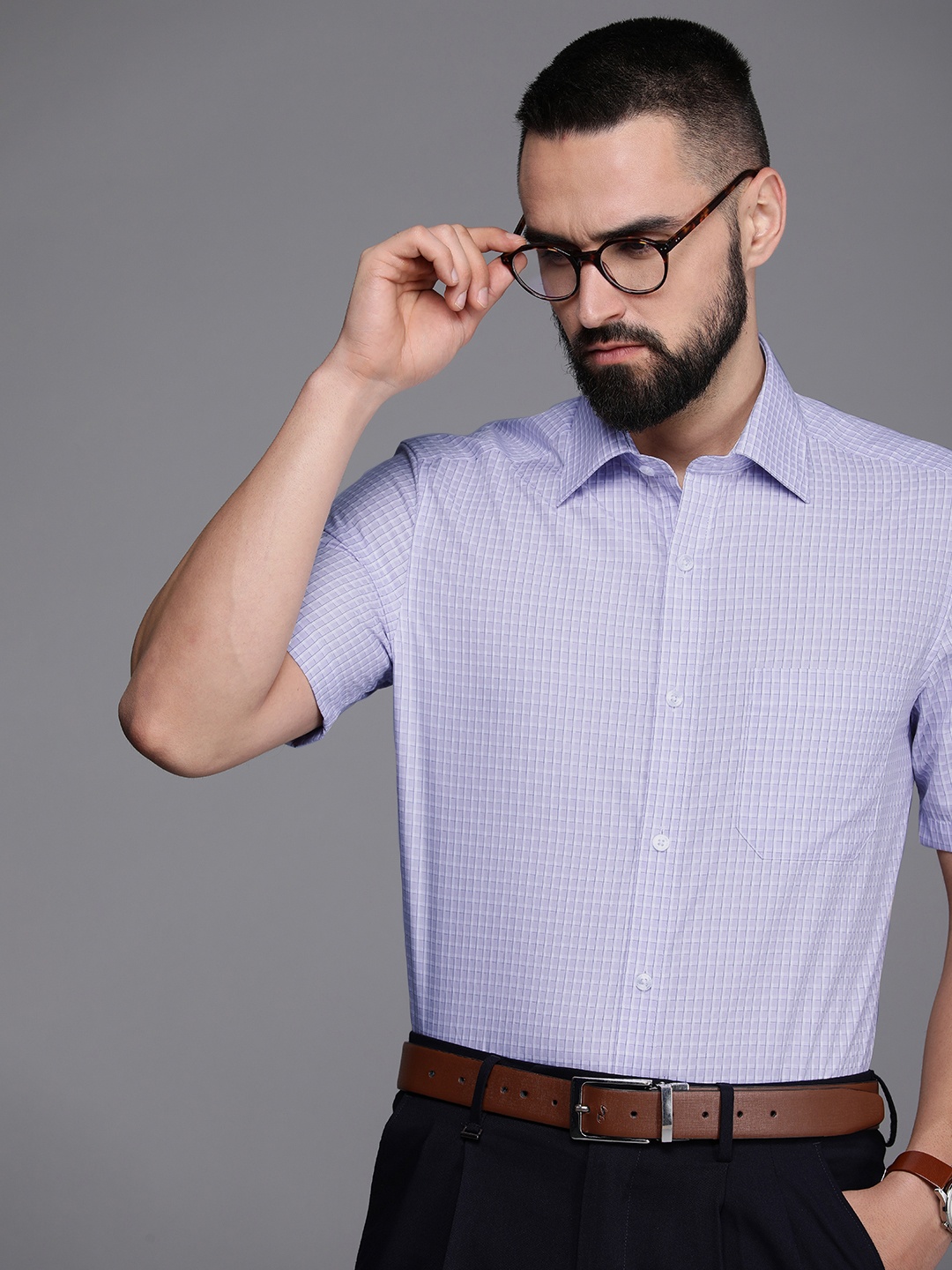 

Louis Philippe Pure Cotton Classic Checked Formal Shirt, Purple
