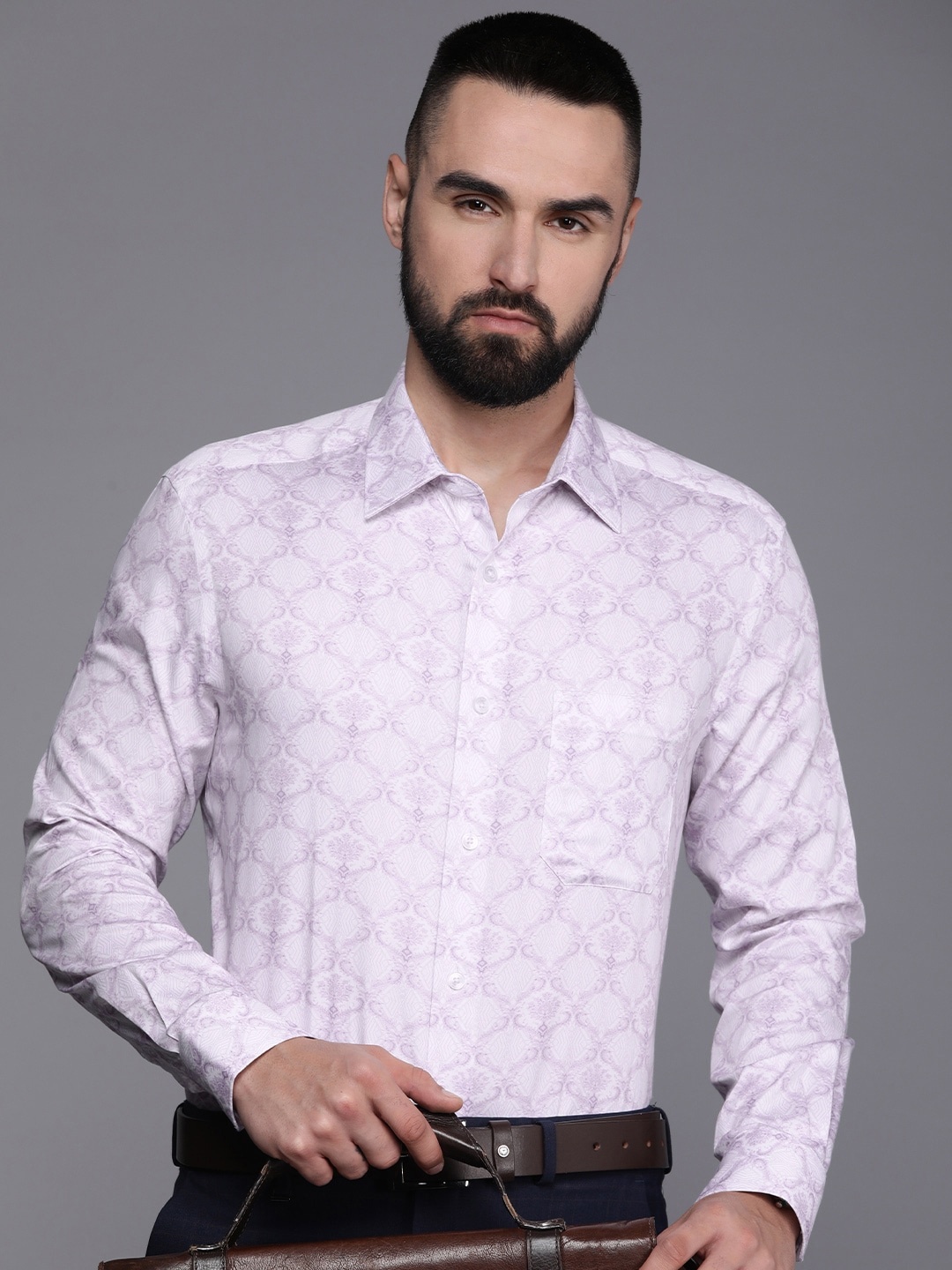 

Louis Philippe Pure Cotton Classic Fit Ethnic Motifs Printed Formal Shirt, Lavender