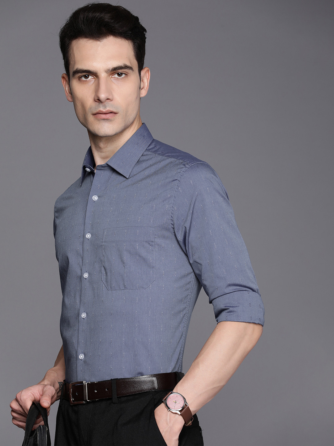 

Louis Philippe Slim Fit Textured Pure Cotton Formal Shirt, Blue