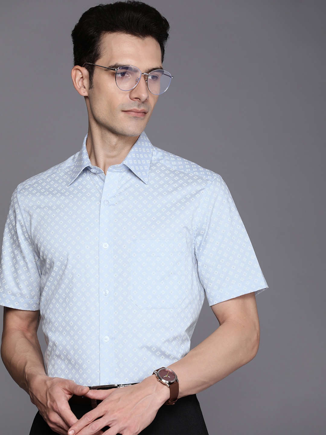 

Louis Philippe Custom Self-Design Pure Cotton Formal Shirt, Blue