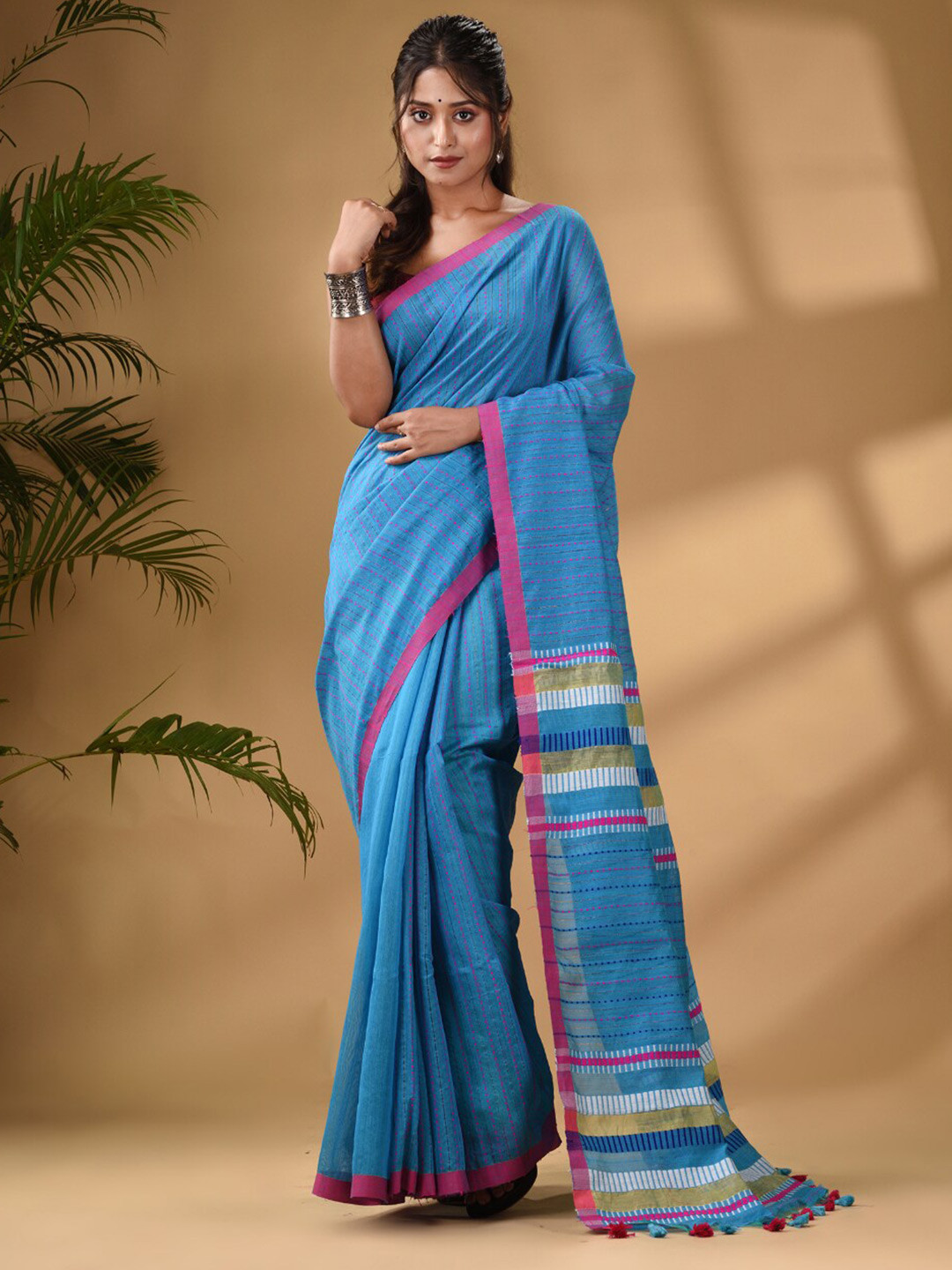 

Arhi Striped Silk Cotton Saree, Blue