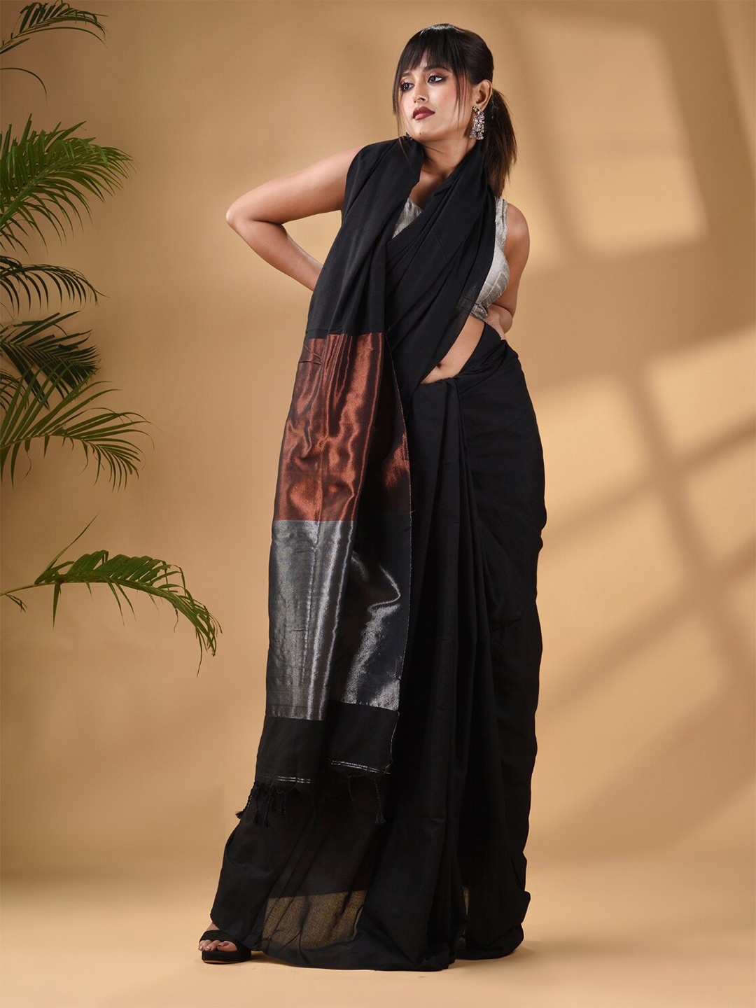 

Arhi Zari Pure Cotton Saree, Black