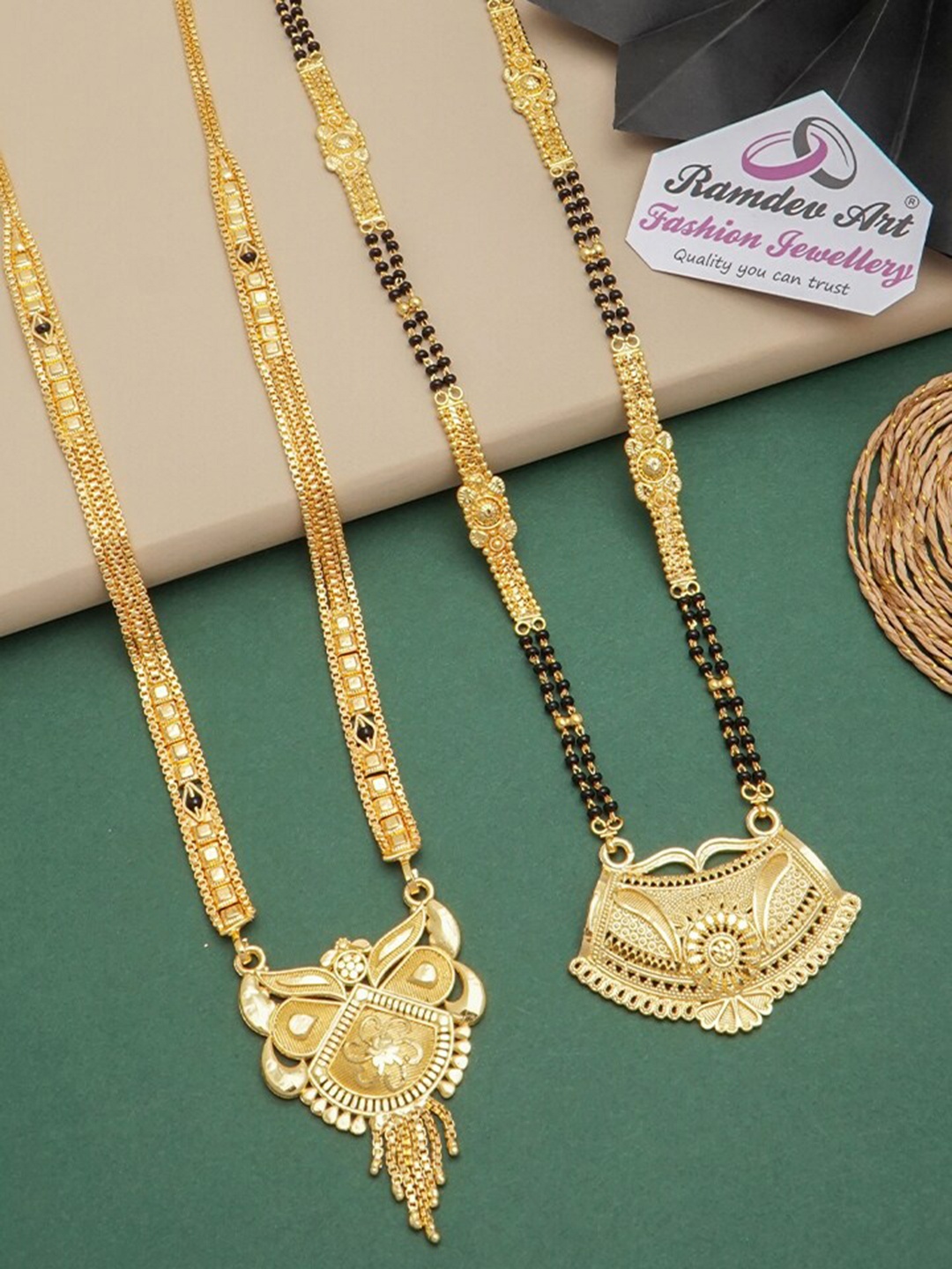 

Ramdev Art Fashion Jwellery Fashion Set Of 2 Gold-Plated Beaded Mangalsutra