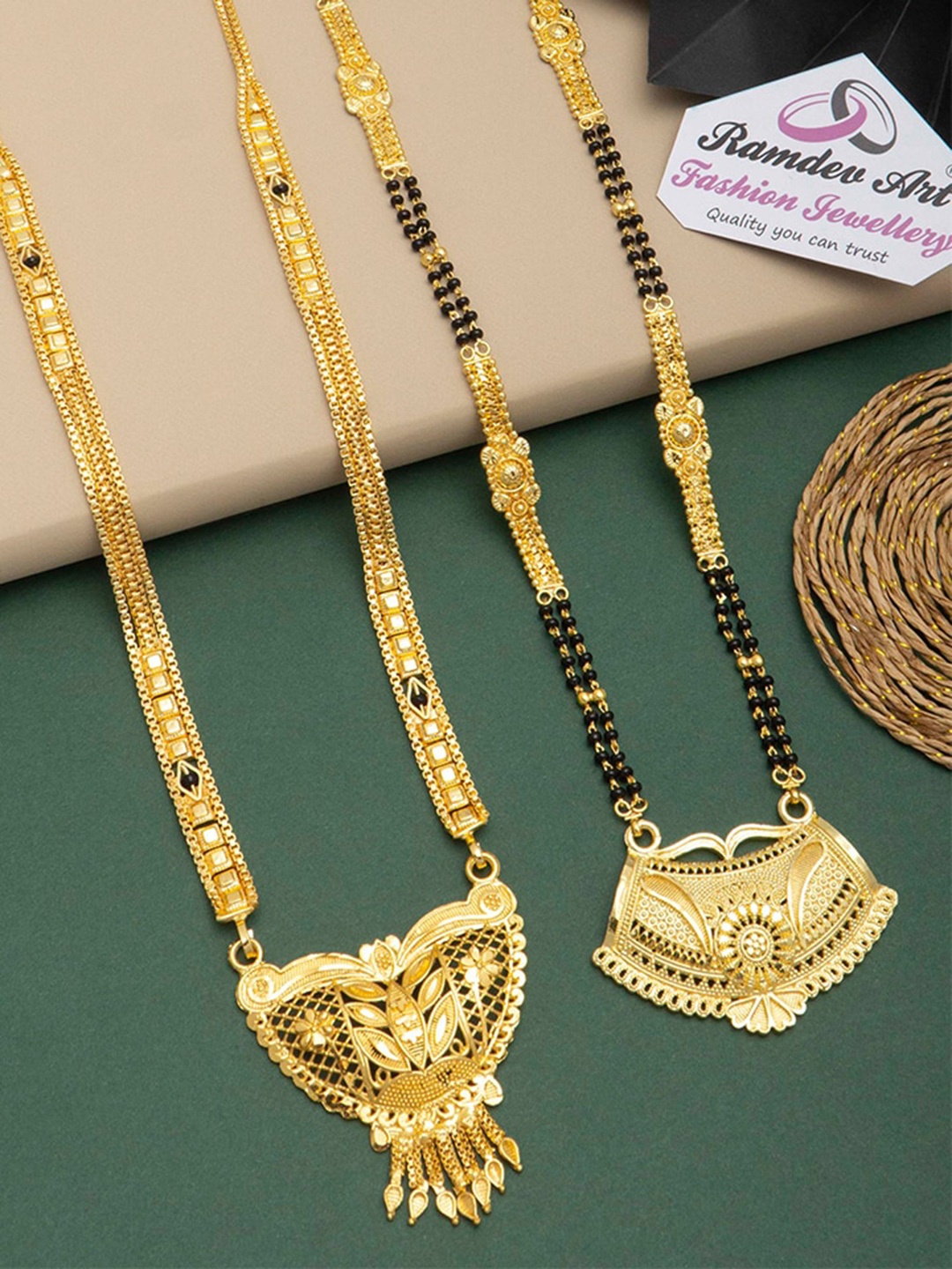 

Ramdev Art Fashion Jwellery Fashion Set Of 2 Gold-Plated Beaded Mangalsutra