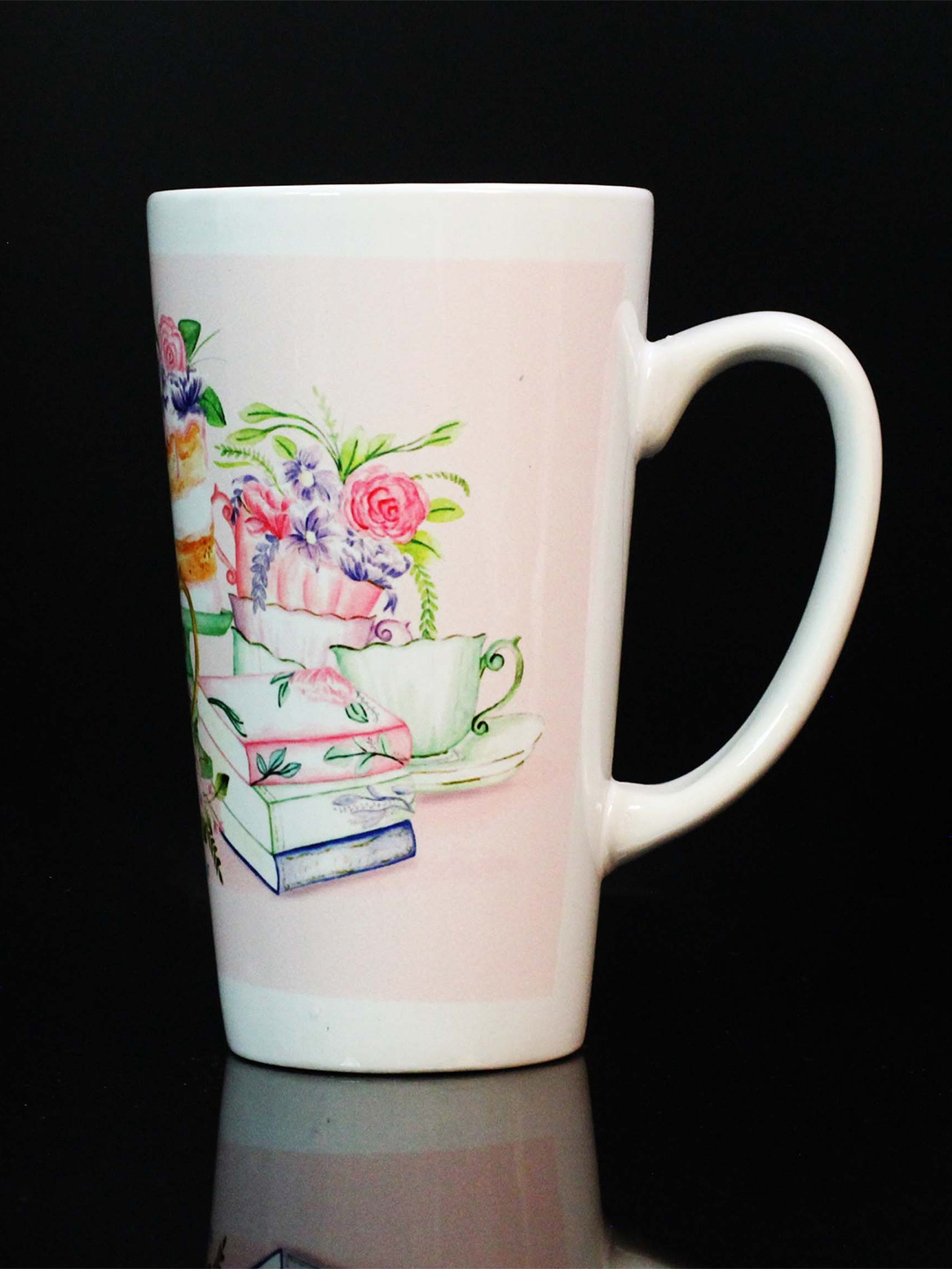 

KOLOROBIA White & Pink Printed Irish Ceramic Glossy Mug 425 ml