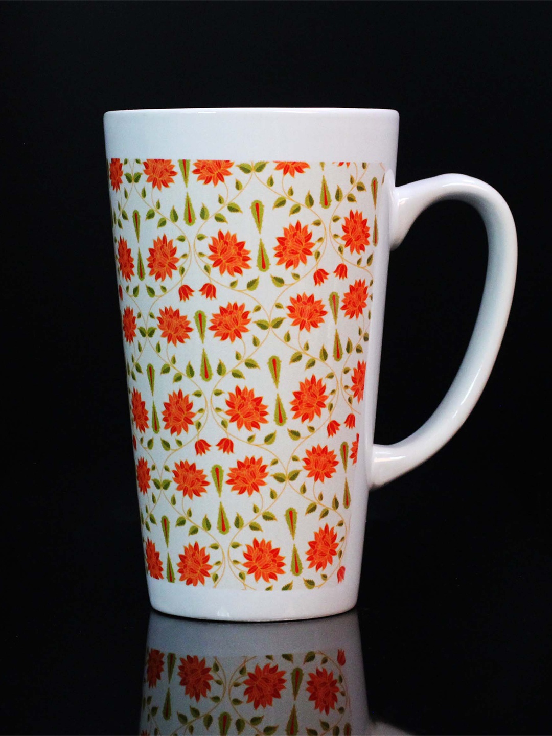 

KOLOROBIA White & Red Floral Printed Ceramic Glossy Irish Mug - 425 ML