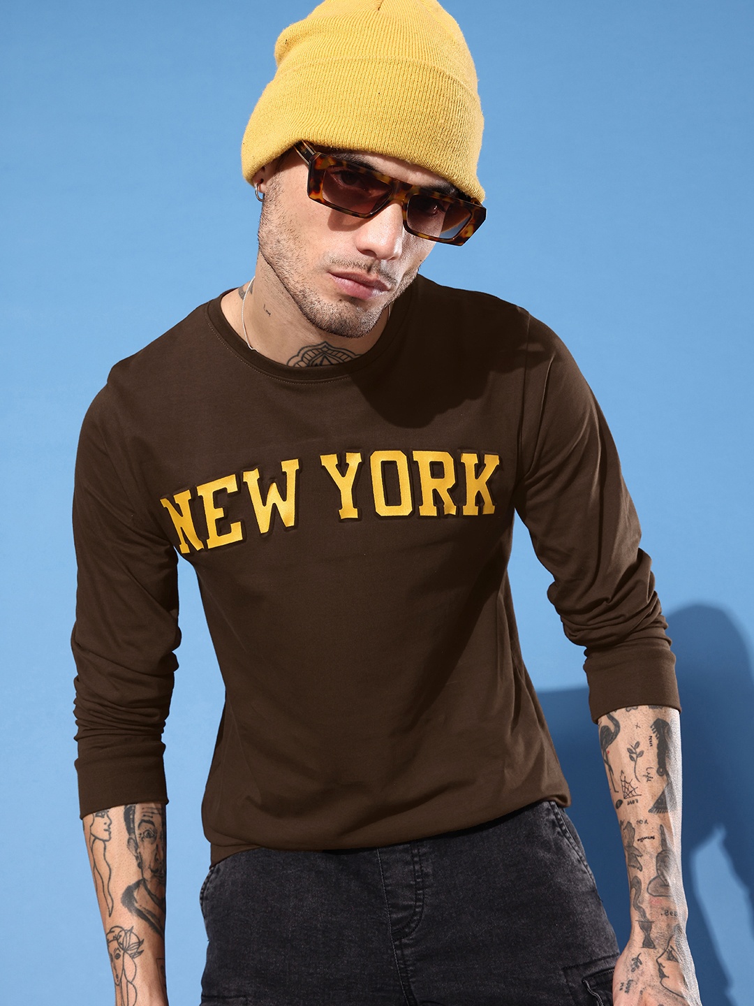 

DILLINGER Men Typography Printed Regular Fit T-shirt, Brown