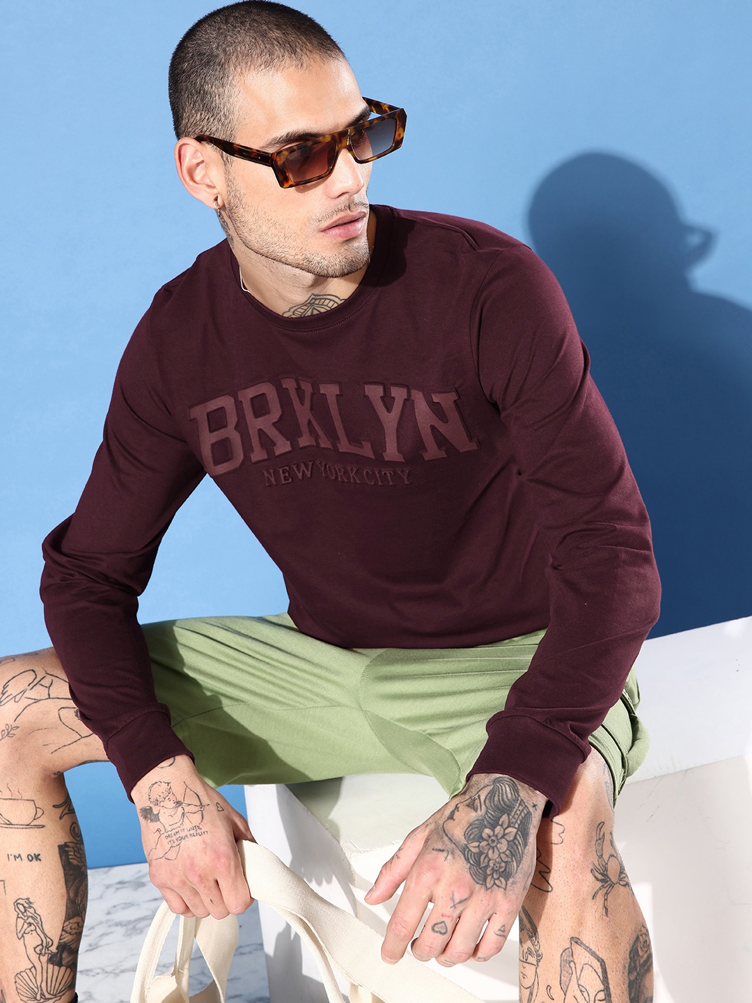 

DILLINGER Men Burgundy Typography Printed T-shirt