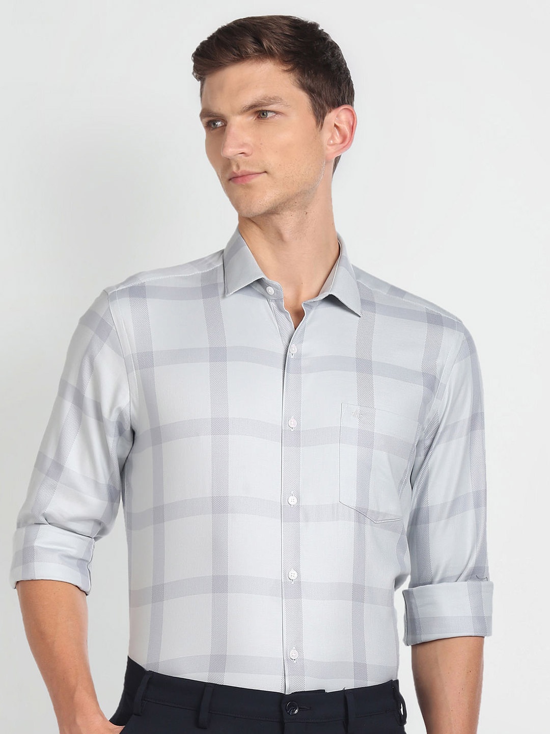 

Arrow Slim Fit Opaque Checked Casual Shirt, Grey