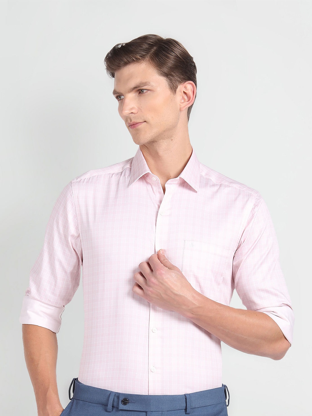 

Arrow Men Slim Fit Checked Formal Shirt, Pink