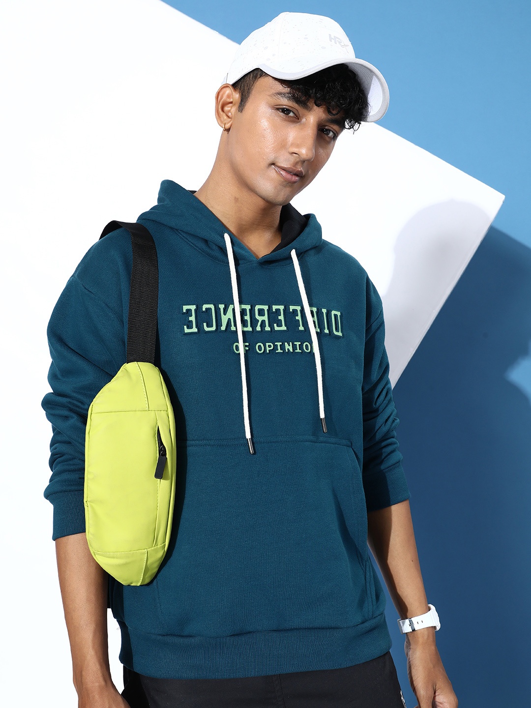 

Difference of Opinion Men Typography Printed Hooded Sweatshirt, Blue