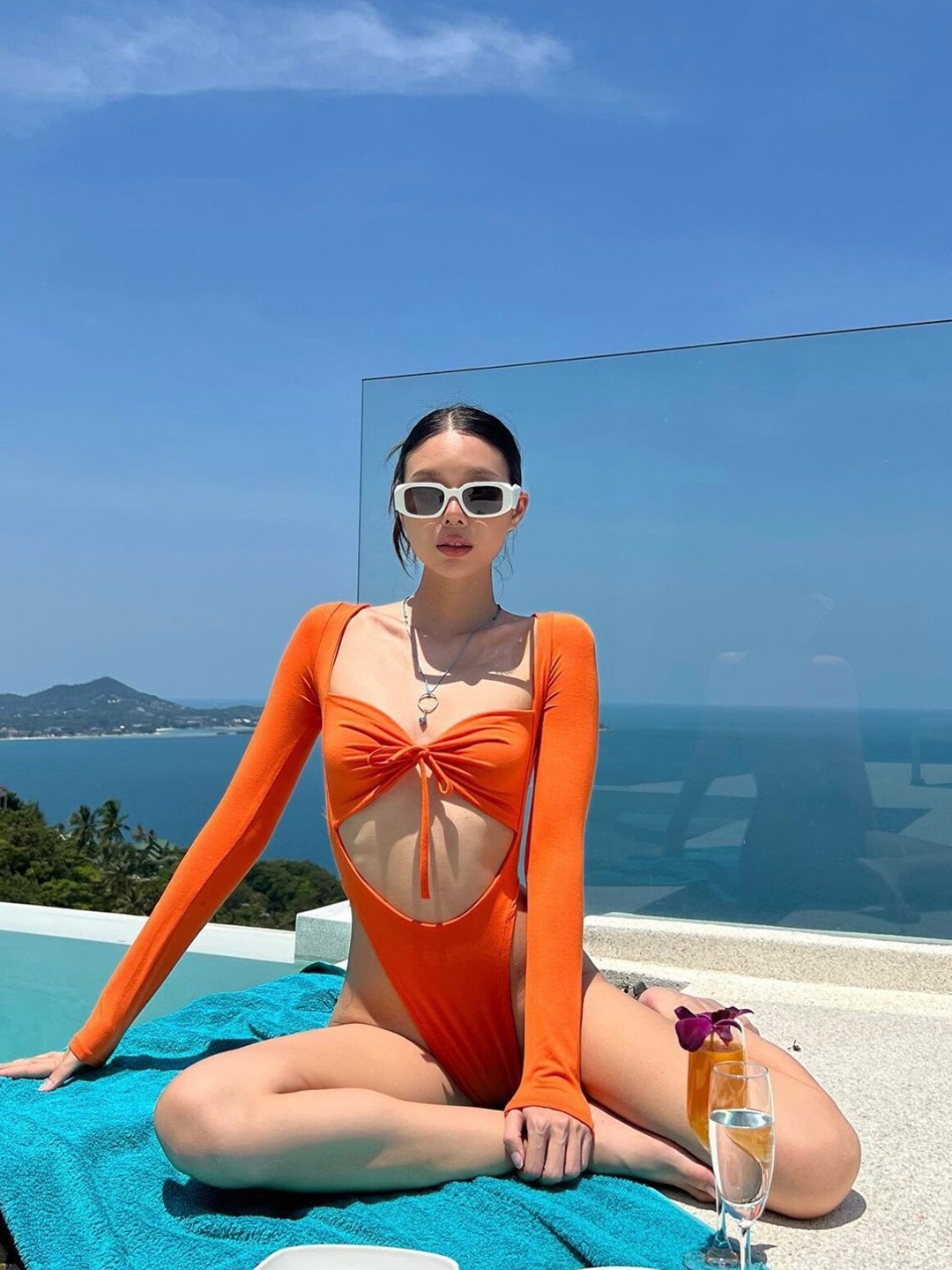 

StyleAsh Long Sleeves Swimwear Bodysuit, Orange