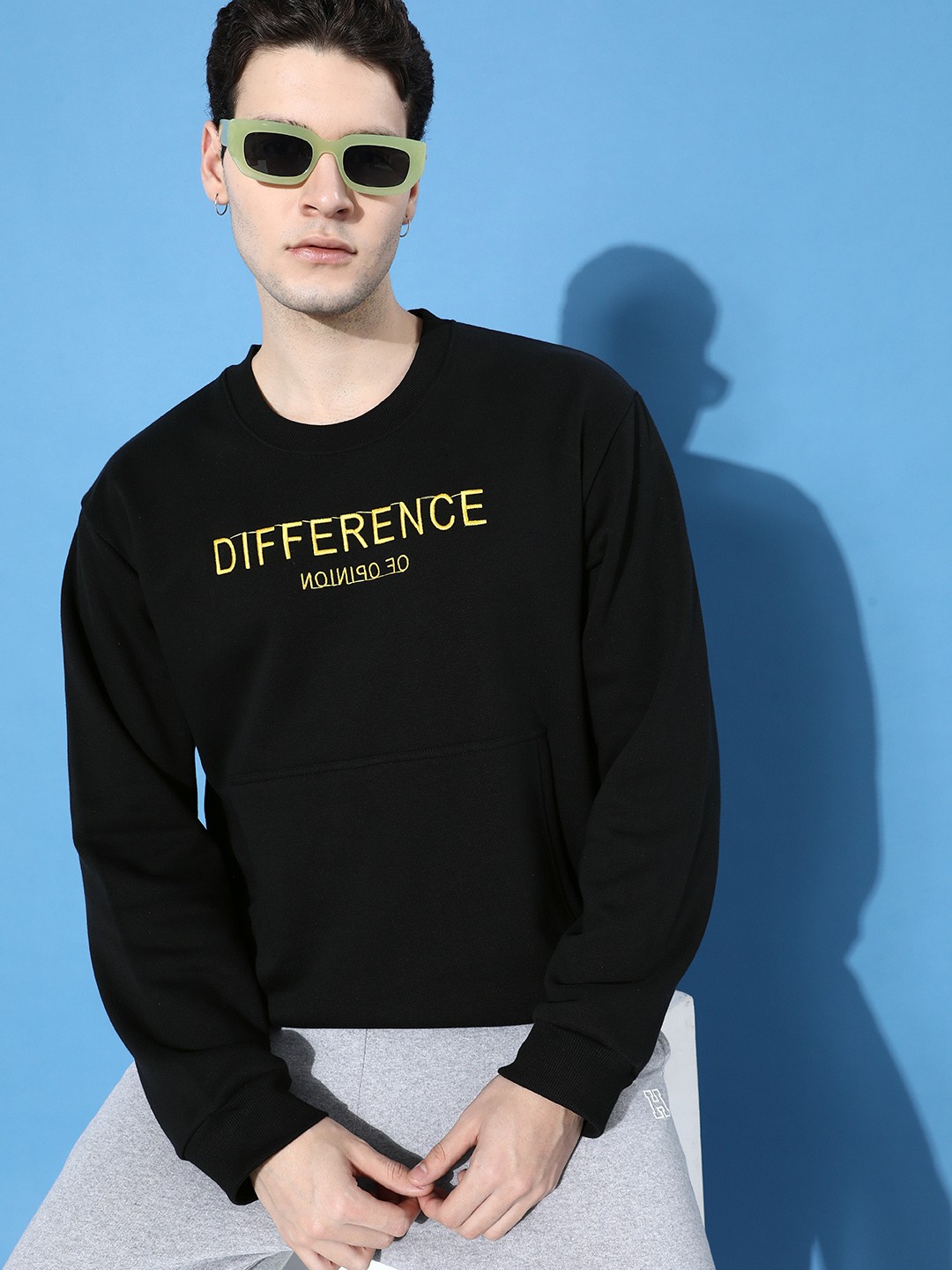 

Difference of Opinion Men Embroidered Oversized Fleece Sweatshirt, Black