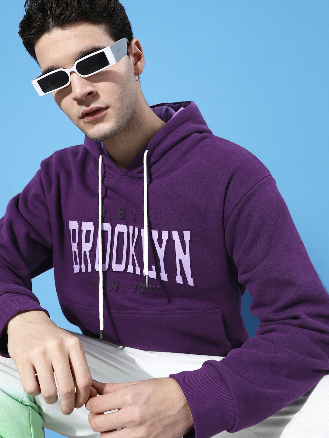 

DILLINGER Men Typography Oversized Hooded Fleece Sweatshirt, Purple
