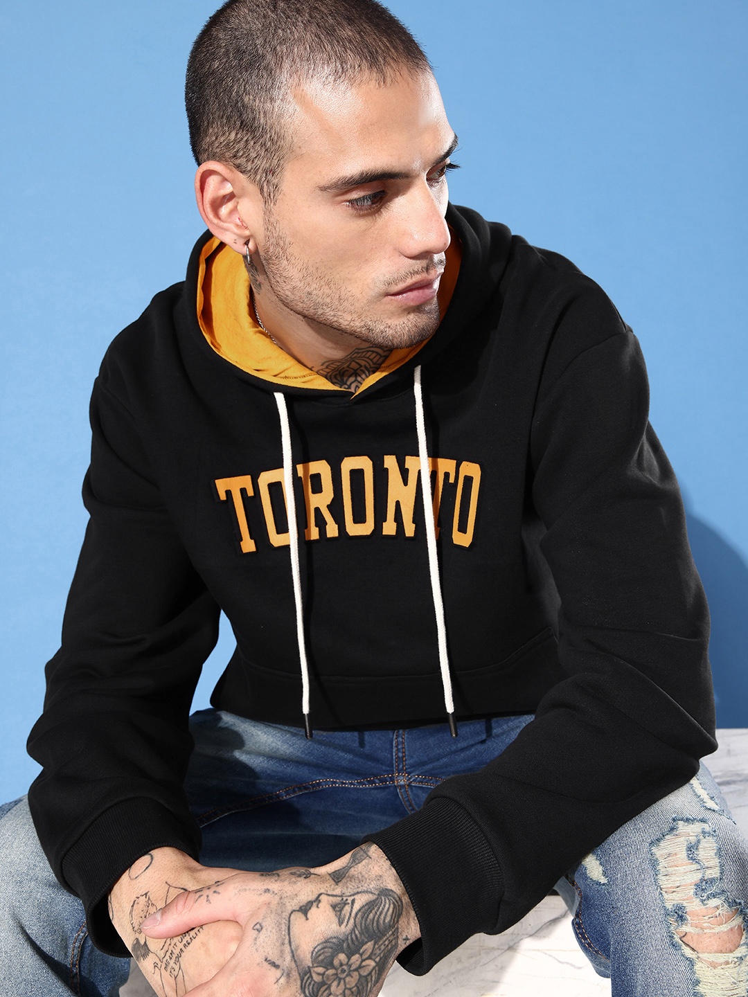 

DILLINGER Men Typography Printed Hooded Sweatshirt, Black