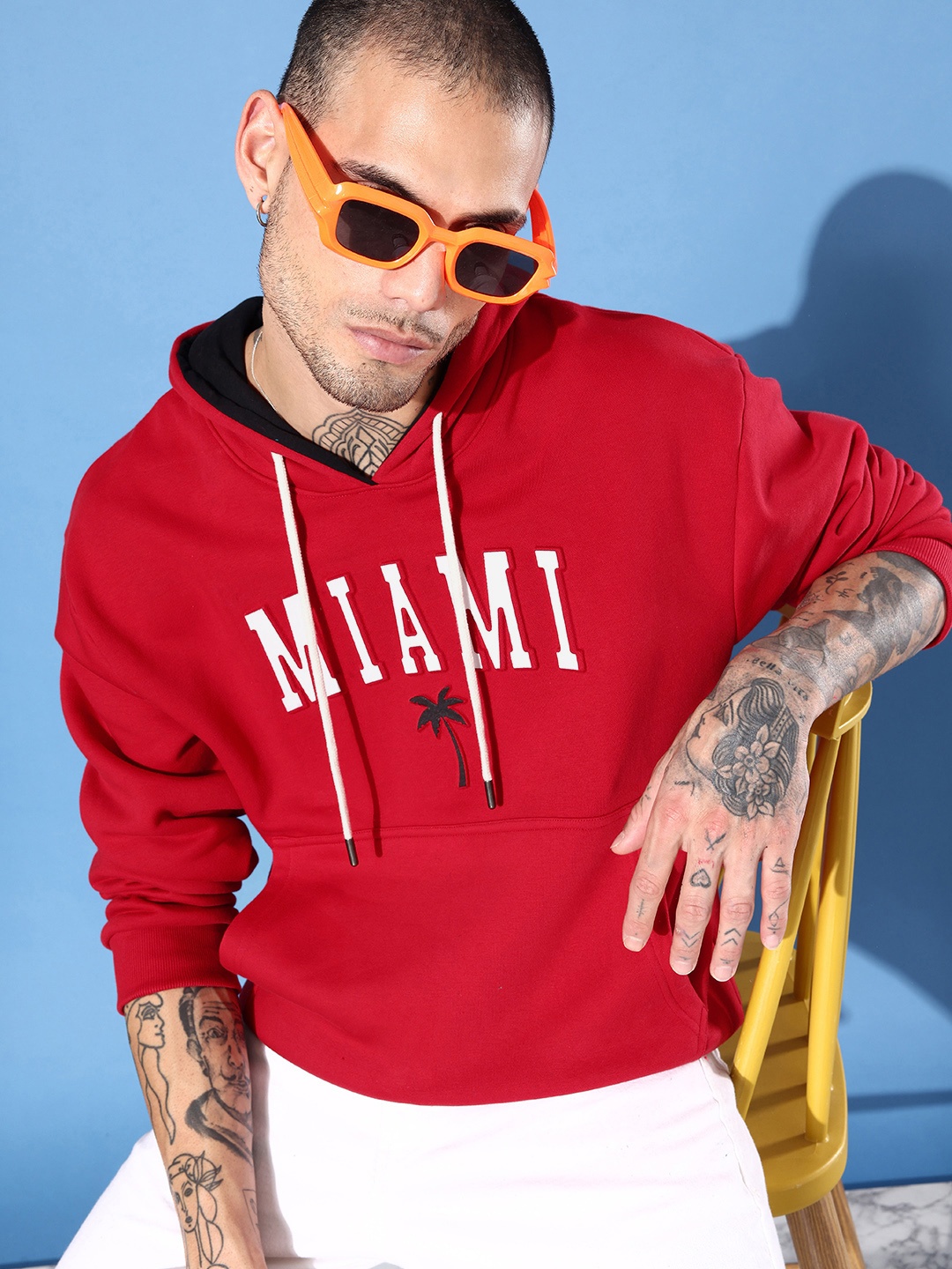 

DILLINGER Men Typography Printed Hooded Sweatshirt, Red