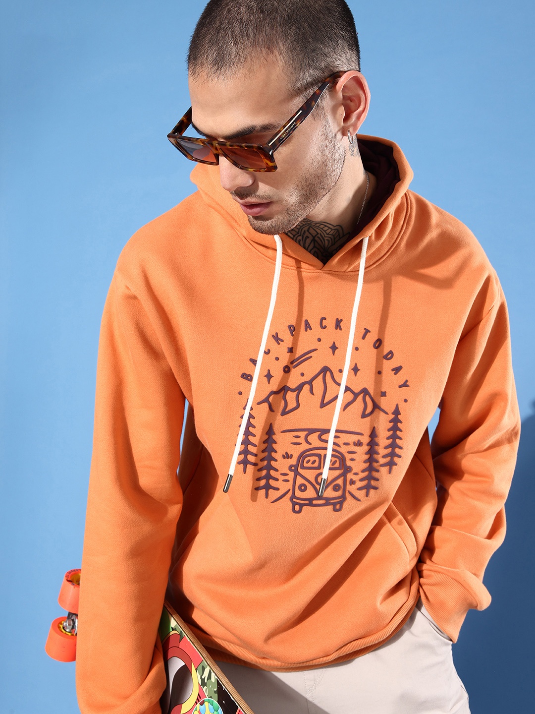 

DILLINGER Men Graphic Printed Hooded Sweatshirt, Brown