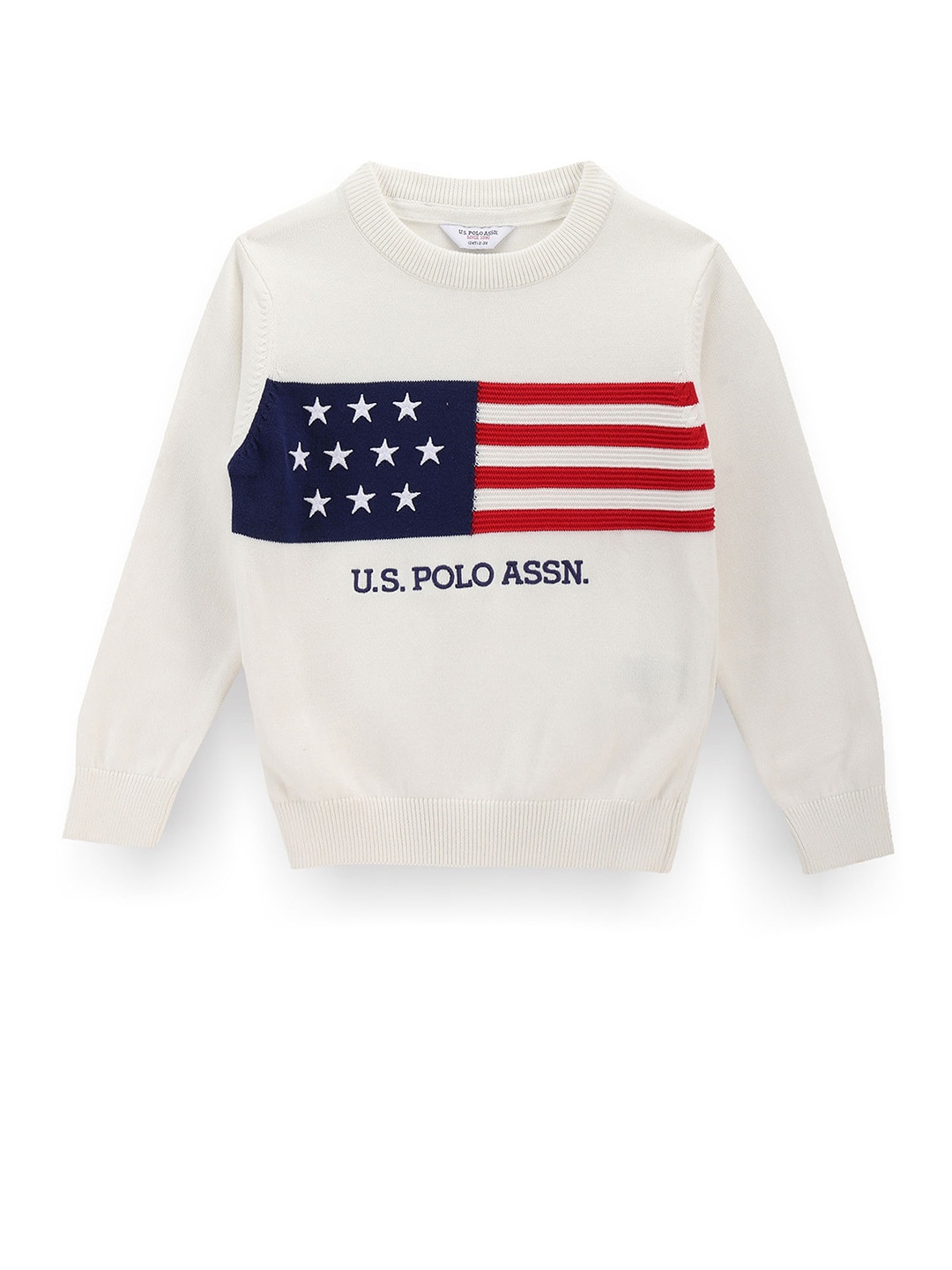 

U.S. Polo Assn. Kids Boys Graphic Printed Pure Cotton Pullover, White