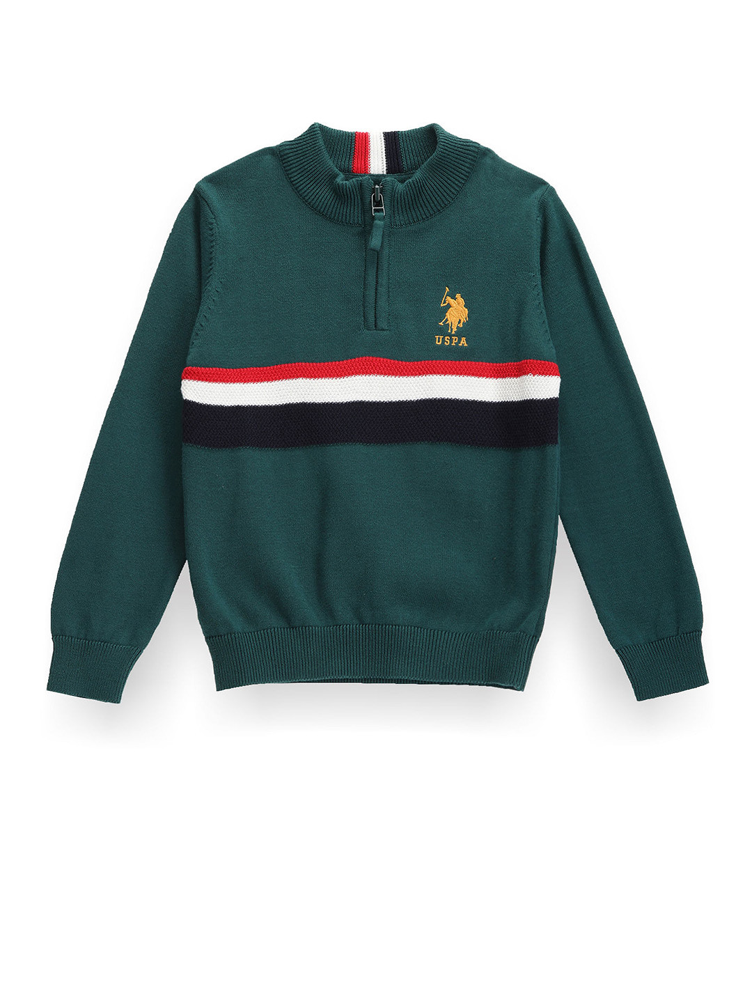 

U.S. Polo Assn. Kids Boys Striped Pure Cotton Pullover, Green