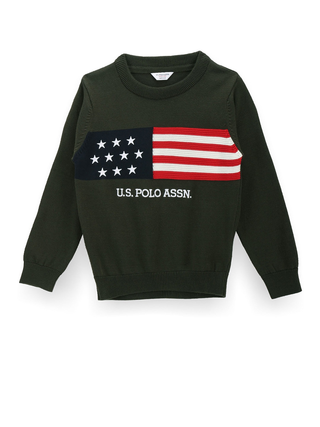 

U.S. Polo Assn. Kids Boys Graphic Printed Pure Cotton Pullover, Green