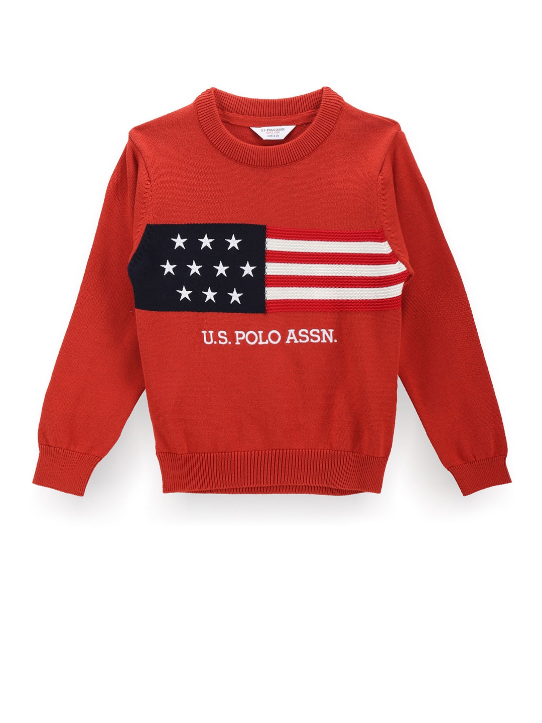 

U.S. Polo Assn. Kids Boys Geometric Printed Pure Cotton Pullover, Rust