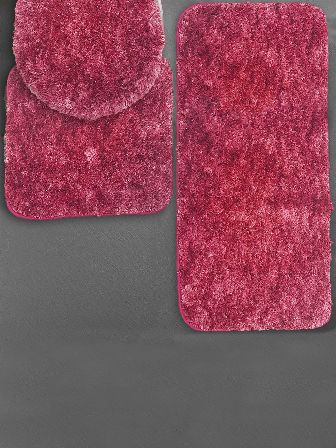 

LUXEHOME INTERNATIONAL Red 3-Pieces Bath Rugs & Contour With Toilet Seat Cover Set