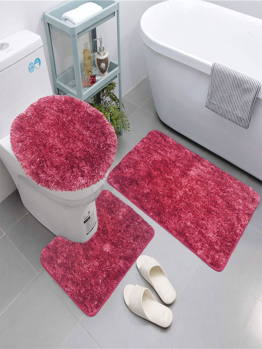 

LUXEHOME INTERNATIONAL Hawaii Red 3-Pieces Bath Rugs & Contour With Toilet Seat Cover Set