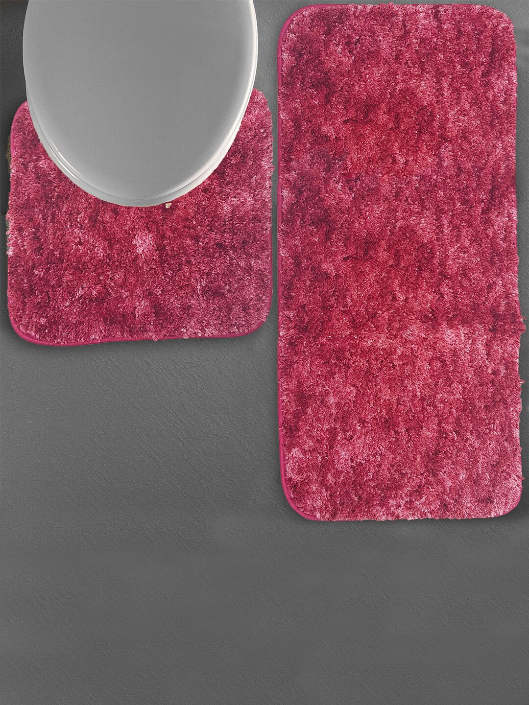 

LUXEHOME INTERNATIONAL Hawaii 2 Pcs Red Anti-Skid Bath Rugs & Contour Set