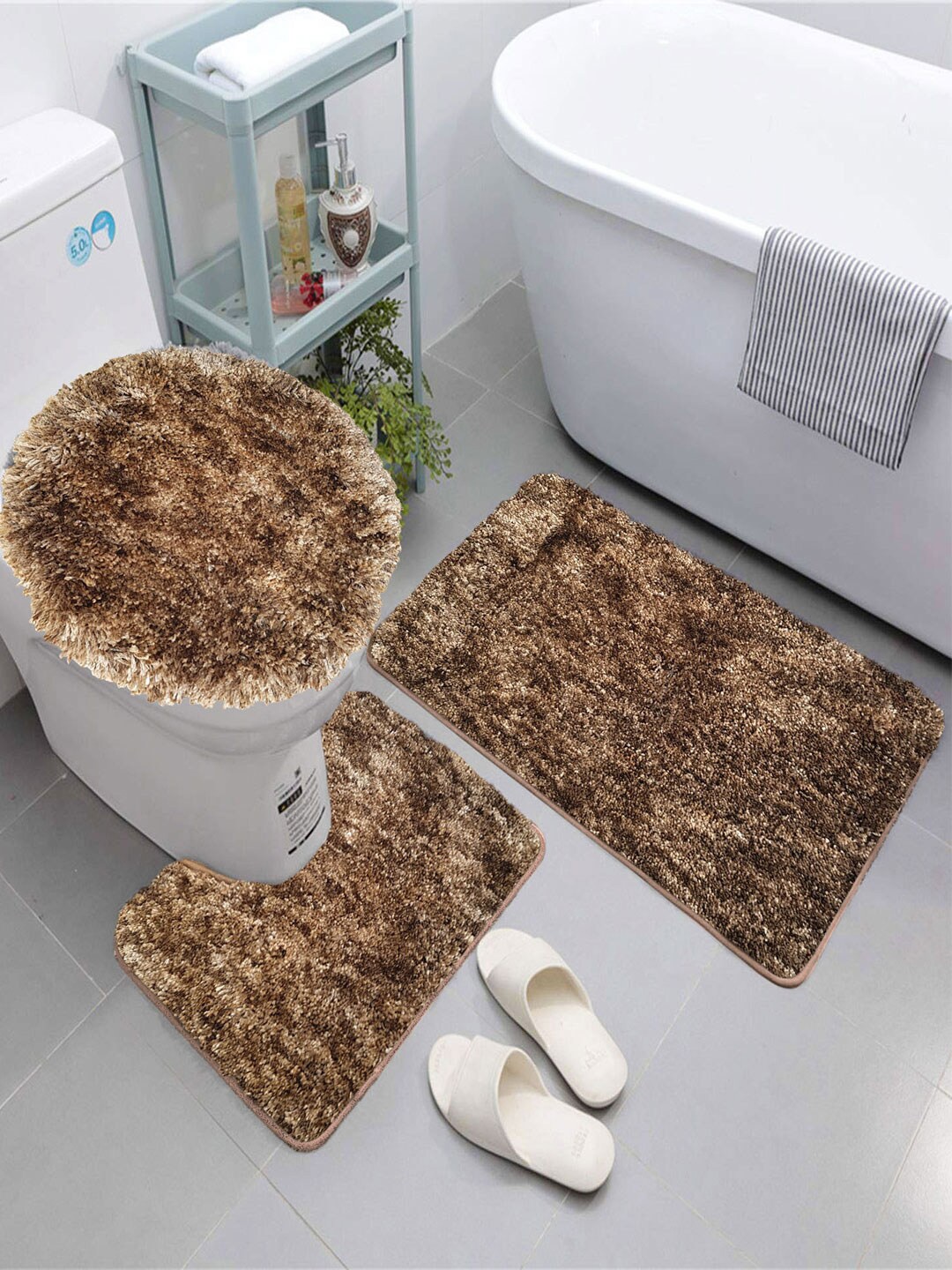 

LUXEHOME INTERNATIONAL Hawaii Brown 3 Pieces Microfiber Bath Rugs & Contour Set
