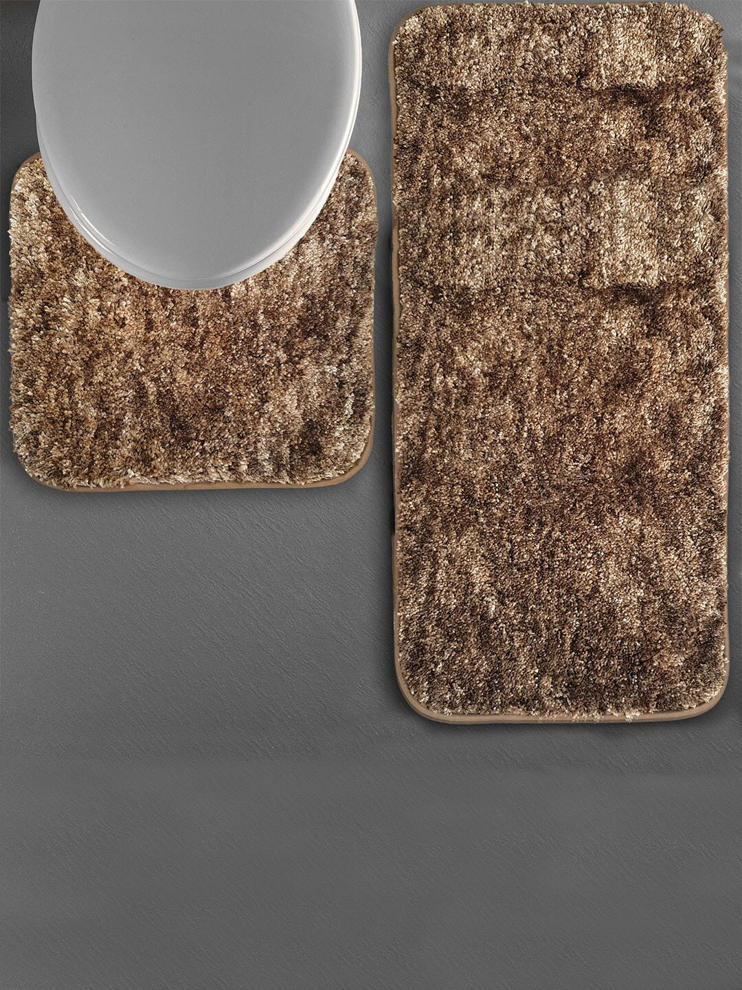 

LUXEHOME INTERNATIONAL Brown 2 Pcs Microfibre Self-Designed 2200 GSM Anti-Skid Bath Rugs