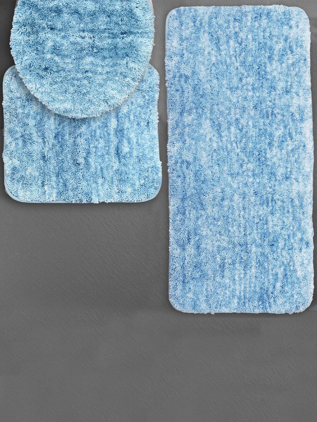

LUXEHOME INTERNATIONAL Hawaii Blue 3 Pieces Bath Rugs & Contour With Toilet Seat Cover Set