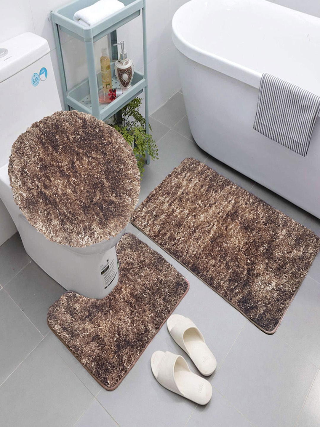 

LUXEHOME INTERNATIONAL Brown 3 Pcs Bath Rugs & Contour With Toilet Seat Cover Set