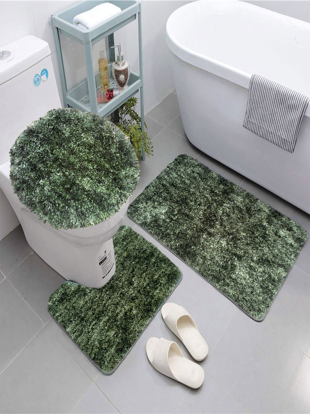 

LUXEHOME INTERNATIONAL Hawaii Green 3 Pieces Microfiber 2200 GSM Anti-Skid Bath Rugs