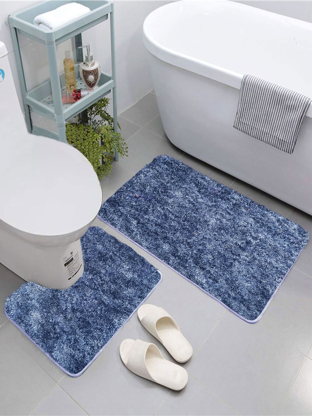 

LUXEHOME INTERNATIONAL Charcoal Microfiber 2200 GSM Microfiber Bath Rug, Blue