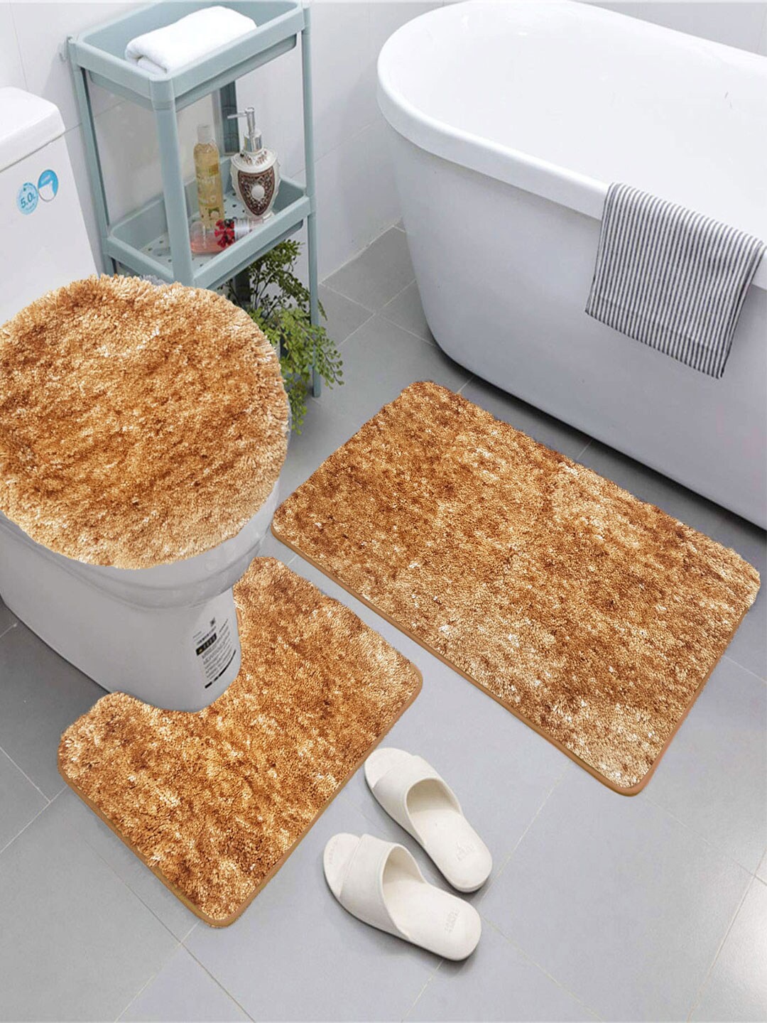 

LUXEHOME INTERNATIONAL 3 Pieces 2200 GSM Microfiber Bath Rugs, Gold